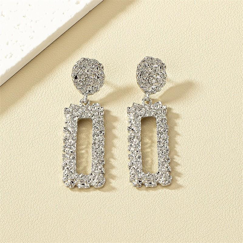 European & American Geometric Floral Metal Dangle Earrings - Retro Rectangular Design