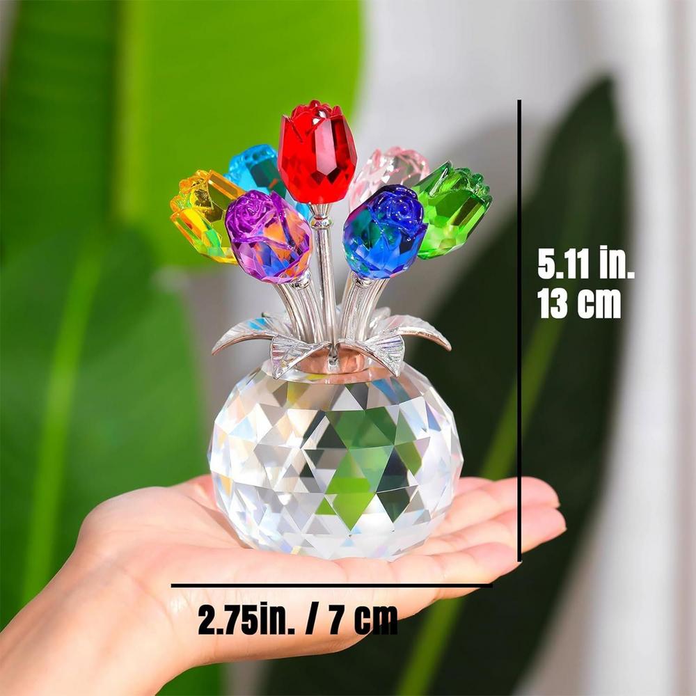 

Crystal colored rose ornament with vase Colorful Rose Love Home Decor Crystal Flower Figurines Table Colourful Rose Bouquet Deco