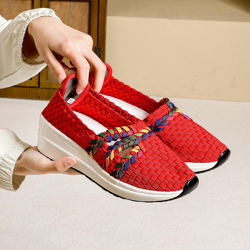 

Летние красные черные туфли на платформе, пляжная обувь с плетением, женские эспадрильи, черные туфли без застежек, повседневные разноцветные теннисные кроссовки на танкетке, большой размер 37 красный