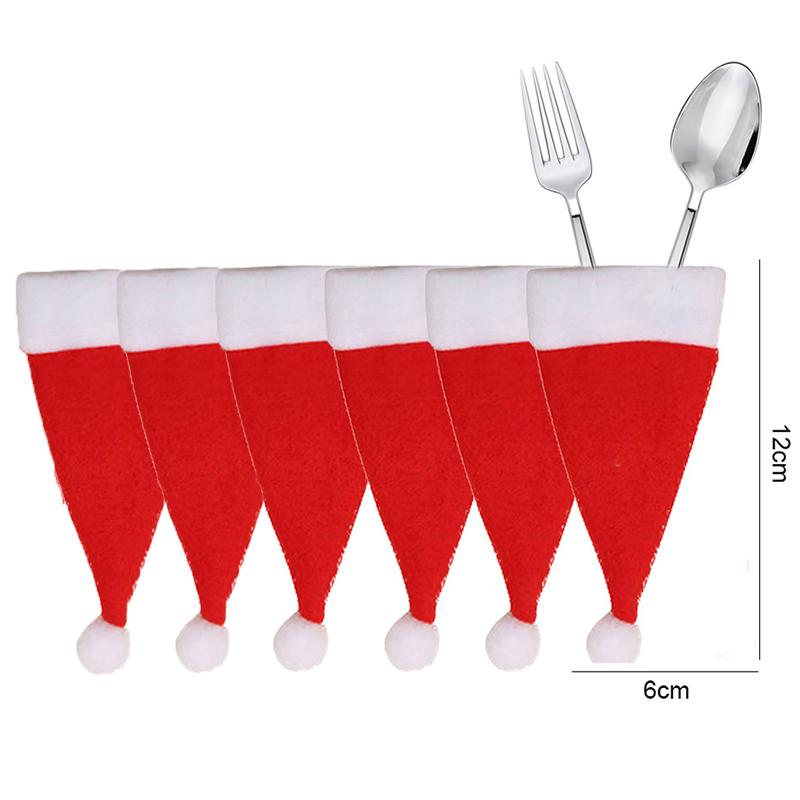 Christmas Cutlery Holder Bags Xmas Caps Santa Claus Snowflake Knife Fork Cover Set Party Dinner Table Tableware Decor Supplies