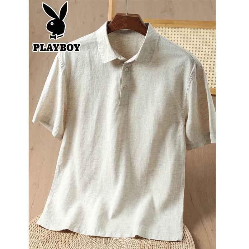 PLAYBOY Men s Tencel Linen Polo Shirt 3XL