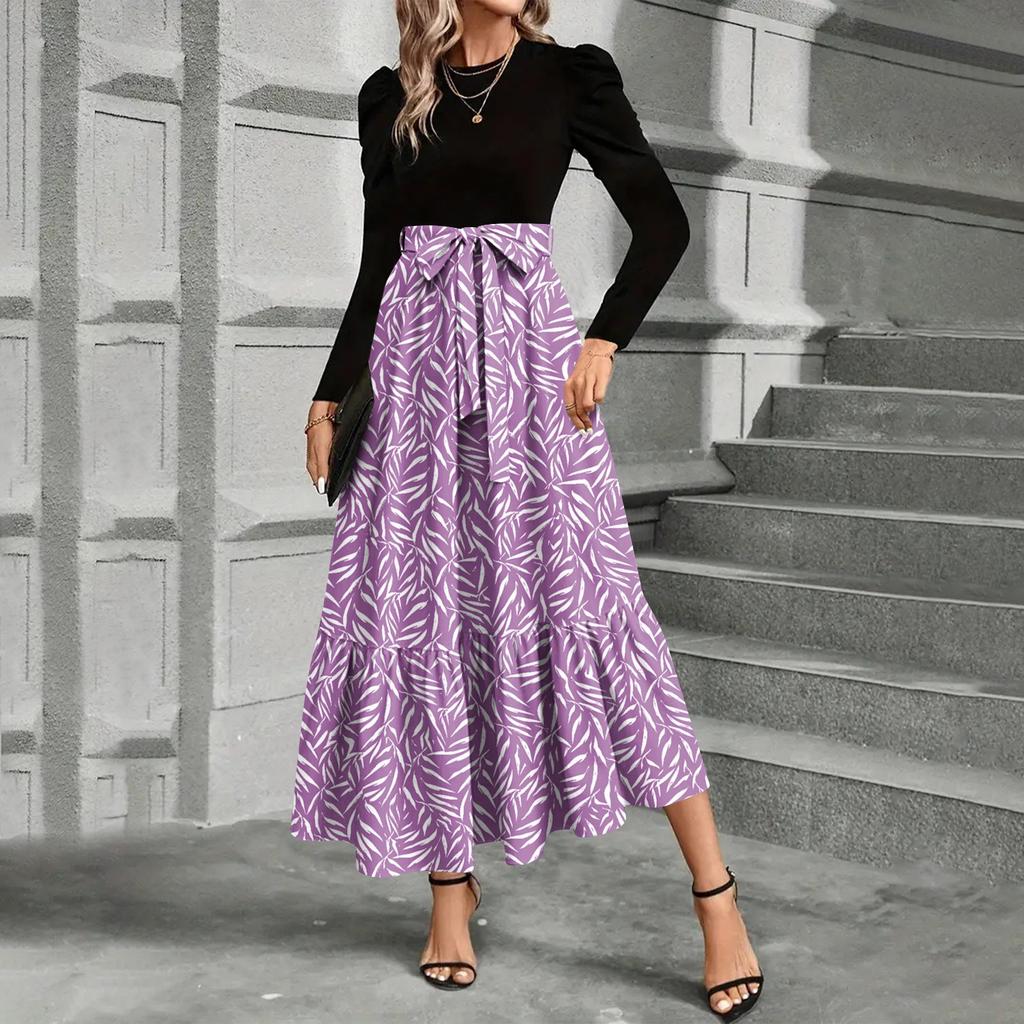 Women's Floral Print High Waist Fashionable And Elegant Dress