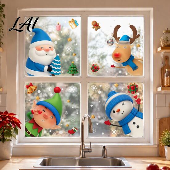 Festive Home Decor for Glass Christmas Window Stickers Static Cling Santa/Reindeer/Snowmen/Elves Print Waterproof Clings PVC Decal Windows And Doors