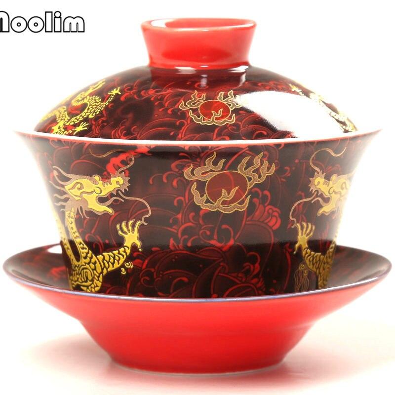 

Керамический традиционный китайский гайвань с ручной росписью, офисный чайник, дракон, ретро чайные чаши с крышкой, посуда для напитков A