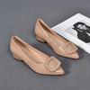 2025 autumn new fashion pointed square buckle temperament low heel single shoes first layer cowhide flat loafers work shoes