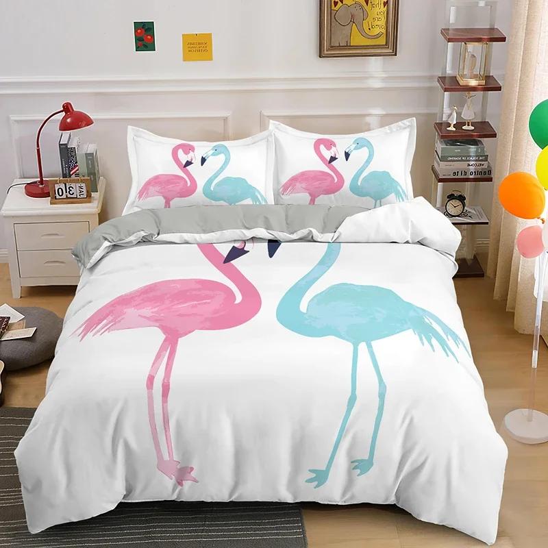 Comforter Cartoon Pink Flamingo Single Double Queen Extra Large Girls Children Teenager Bedding Set 3 Pcs With 2 S