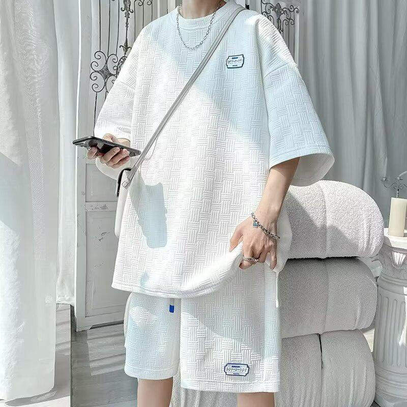 2026 Men's Summer Casual Sports Set: Trendy Short Sleeve T-shirt & Loose Five-point Shorts - Hong Kong Style Two-piece
