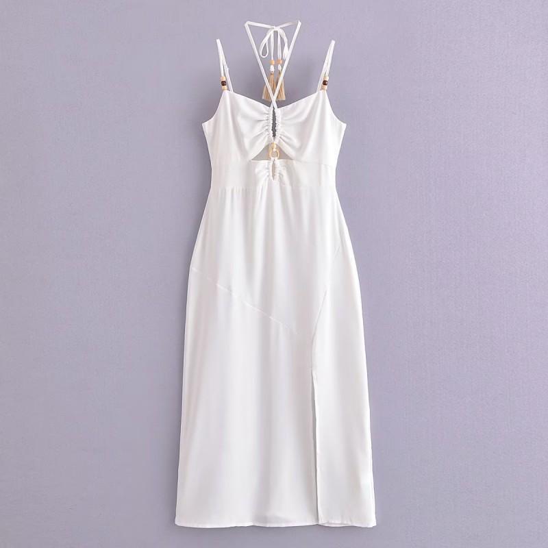

European American Women s Clothing Summer Sexy Solid Color Suspender Tube Top Dress Long XS білий