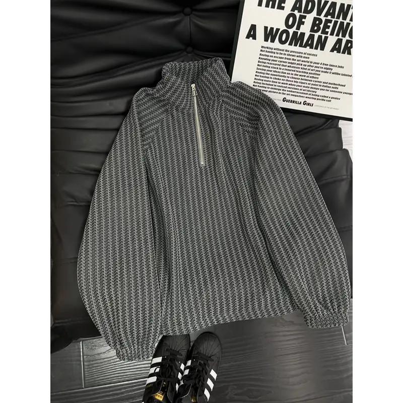 Men's Herringbone Pattern Fleece-Lined Hoodie: Autumn/Winter, Half-Zip, Long-Sleeve, Thickened, Stylish, High-End Jacket.