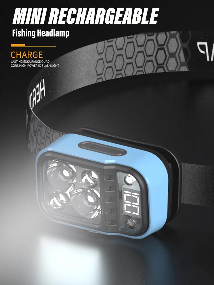 LED Rechargeable Fishing Headlamp with Sensors and Battery Indicator Super Bright Camping Light Using XPG+COB Lamp Beads