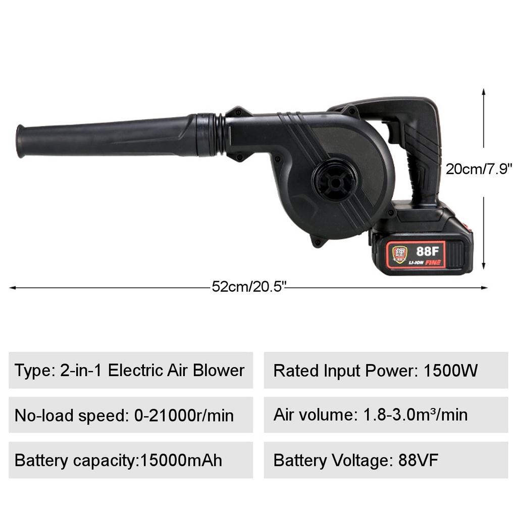 2 IN 1 1500W Cordless Electric Air Blower & Suction Portable Handheld Dust Collector Cleaner Power Tool