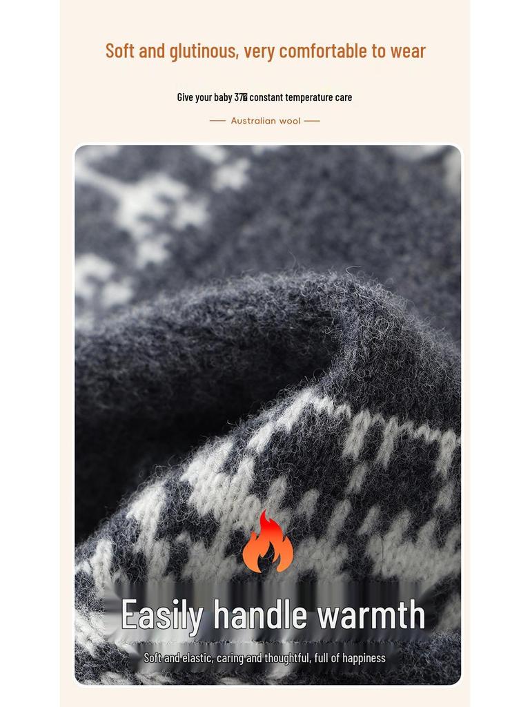 Girls' Jacquard Retro Wool Leg Warmers - Thick, Warm Mid-Calf Socks for Autumn & Winter.