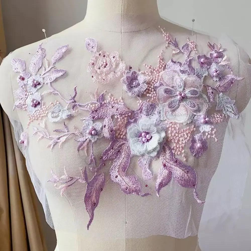 Mode Elegant Bunt Pailletten Stickerei Aufnäher 3D Blume DIY Spitze Stoffe Applikation Bestickte Blumen Aufnäher Hochzeit