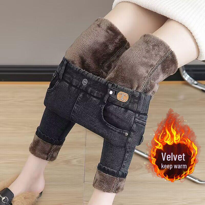 Damen Fleecegefütterte High-Waist Stretch Jeans, Übergröße, Schlankmachender Elastischer Bund, Skinny Bleistifthose für Herbst/Winter 2025.