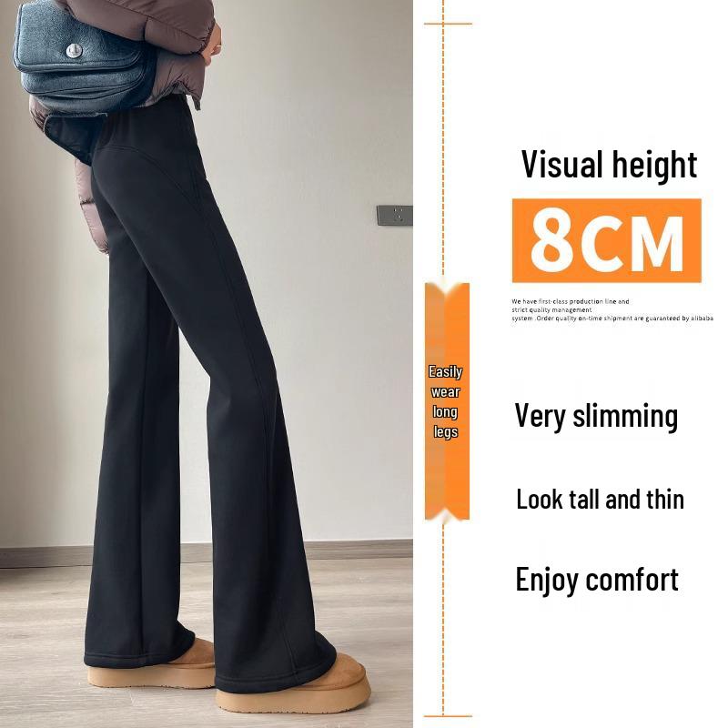 Women's Fleece-Lined Flared Knitted Wide-Leg Sweatpants, Thickened for Casual Winter Sports - Autumn/Winter 2024 Collection