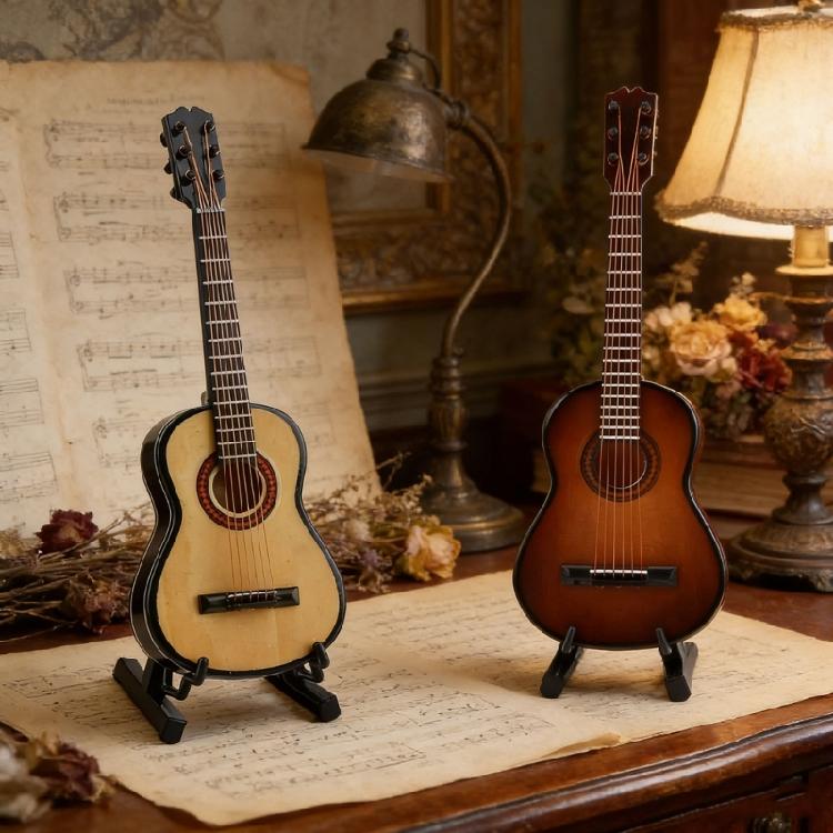 2PCS Small Wood Guitar Model Intricately Designed Collectors Item Guitar Display Ornament for Musicians and Gift Giving