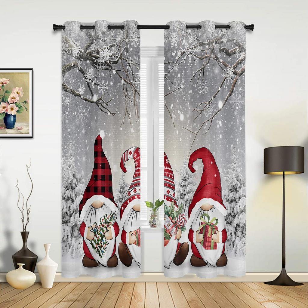 Jul Snømann Snøscene Rosa Hus Vindusgardiner Dekor For Hjem Soverom Kjøkken Stue Ornament Julegaver Navidad