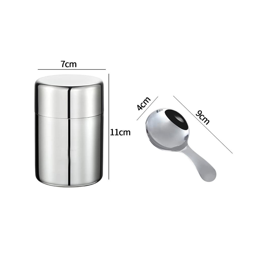 Desirable Tea Canister and Teaspoon Set, 304 Stainless Steel, Tea Caddy, Tea Caddy, Tea Storage Container, Canister, Tea Set (150g)