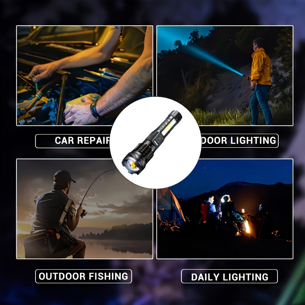 Rechargeable LED Flashlight, Pen Clip + Drawstring Portable Flashlight with Zoom and Battery Indicator, 7 Lighting Modes