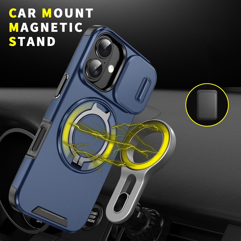 KEYSION 360° Rotating Ring Stand Phone Case for iPhone 17 Silicone+PC Slide Camera Protection Magnetic Shockproof Back Cover