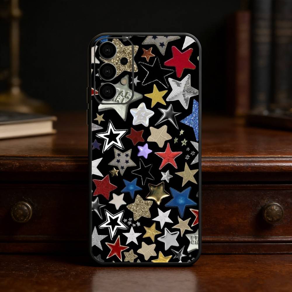 Colorful Star Phone Case For Samsung S25,S24,S21,S22,S23,S30,Ultra,S20,Plus,Fe,Lite Black Shell