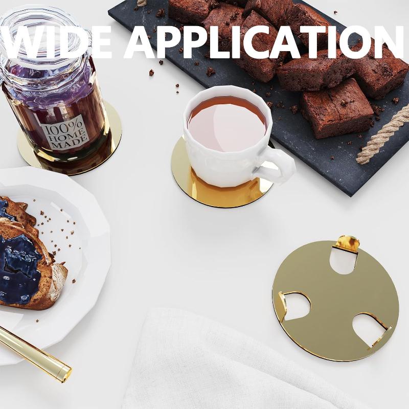 6PCS Stainless Steel Heat-resistant Coaster Set with Storage Tray Anti Slip and Anti Scald Coaster Mirror Reflective Design