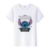 Kawaii Disney Cartoon Blouse Lilo Stitch Love Top Summer Short Sleeve 90S T-shirts White Shirt Kids Tees Woman Plus Size Clothes