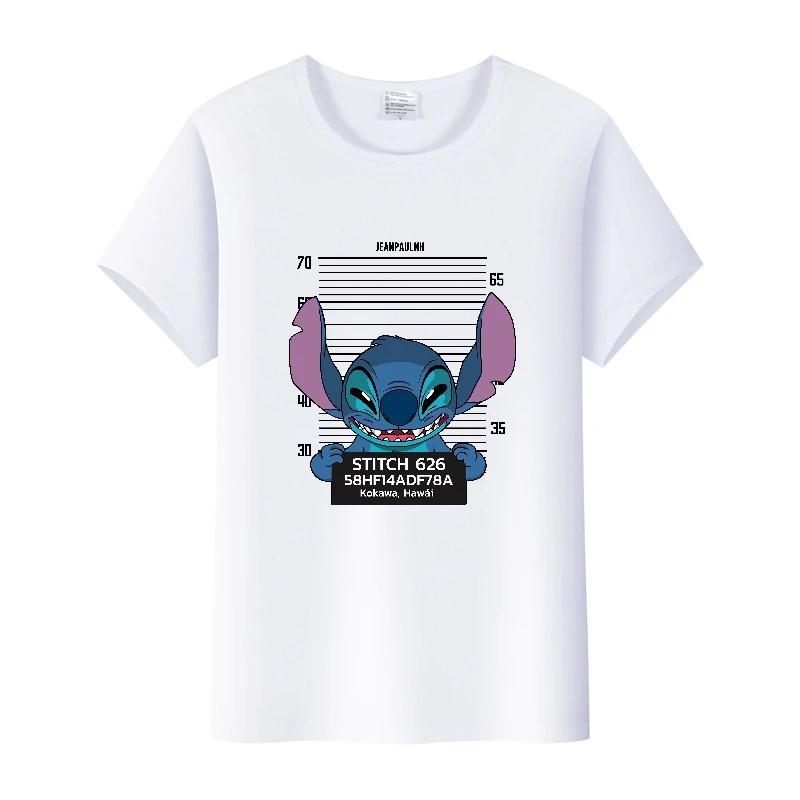 Kawaii Disney Cartoon Blouse Lilo Stitch Love Top Summer Short Sleeve 90S T-shirts White Shirt Kids Tees Woman Plus Size Clothes