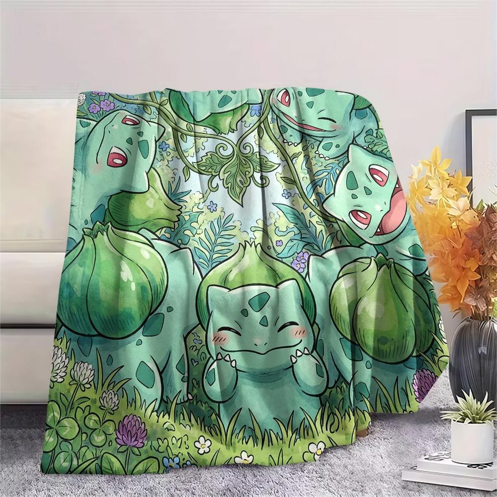 Bulbasaur Print Flannel Blanket, Ultra Soft High Quality All Seasons Warm Throw, Home Decor Cozy Blanket, Perfect Christmas Gift