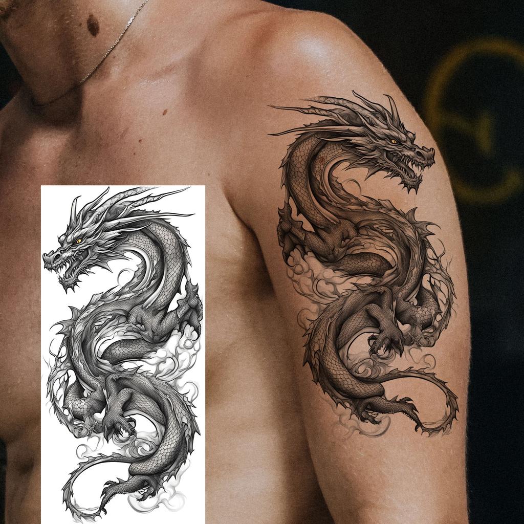 1 Sheet Fierce Tiger Lion Dragon Temporary Tattoos For Men Women Waterproof Wolf Skull Tatoos Long Lasting  Fake Tattoo Stickers