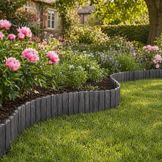 Decorative Garden Fence Edging Border, 5.91Ft 7.87Ft 11.81Ft Plastic Flexible Lawn Wood Retro Look, No Dig Panels for Flower Beds Lawns Bed
