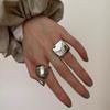 Korean Version Exaggerated Metal Glossy Ring Cold Wind Versatile Square Open Ring