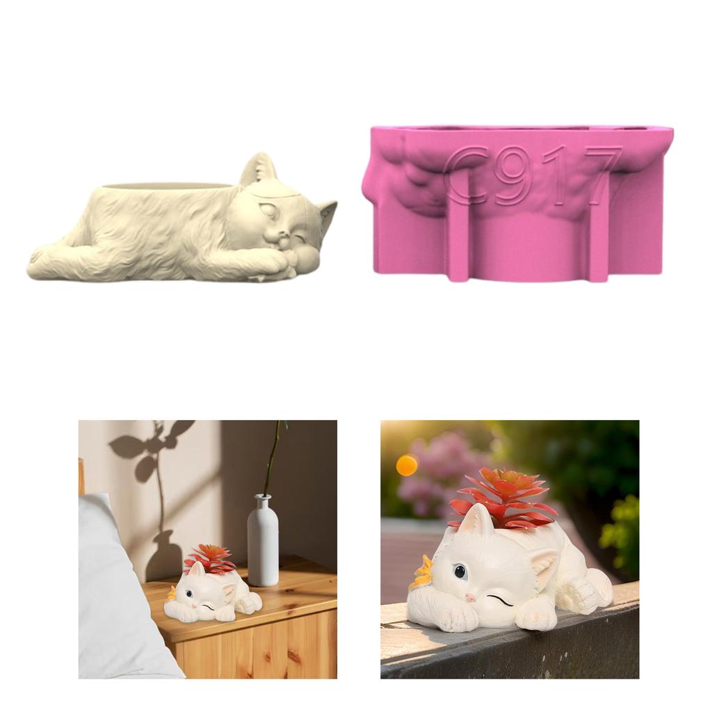 Handmade Craft Silicone Mould Plant Pots Mulds Cat Shape Epoxy Resin Crafting Moulds for Succulent Vase and Pen Holder
