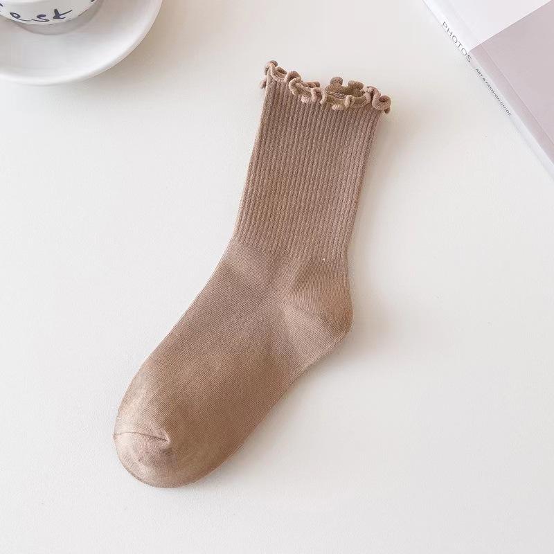 Women's Mid-Calf Ruffled Edge Socks, Autumn Japanese Style, Preppy Sweet Slouch Socks for Mary Jane Shoes