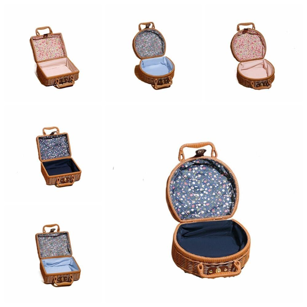 Handmade Travel Suitcase Vintage Picnic Basket Cosmetic Sundries Organizer Gift Box  Makeup