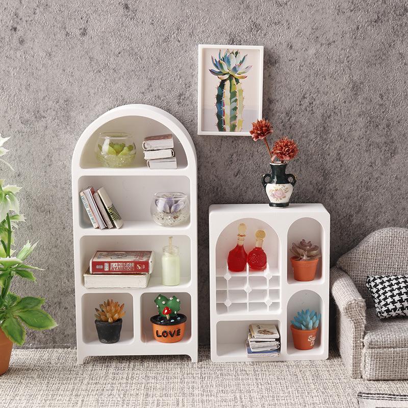 1/12 Dollhouse Simulation Mini Bookshelf Storage Cabinet Model Dollhouse Furniture Decoration Dolls House Living Scene Ornament