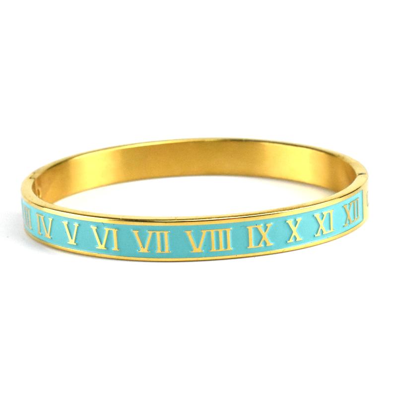 Manchette de Luxe Rétro Vintage Bracelets en Acier Inoxydable Pour Hommes Manchette à Émail Bleu Chiffres Romains Bracelet de Couple Bijoux