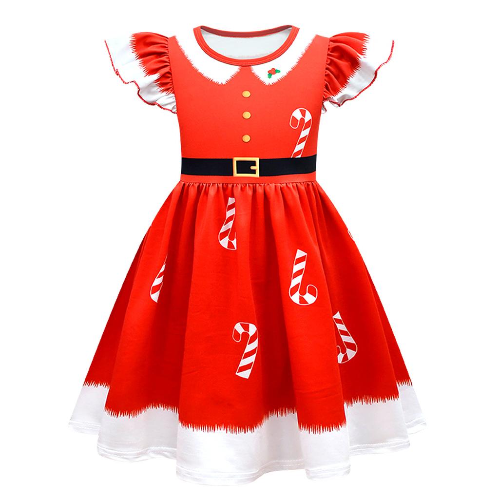 New Christmas Cosplay Children's Performance Dress Flying Sleeves Fashionable Cute Comfortable Casual Fun Striped Children Dress