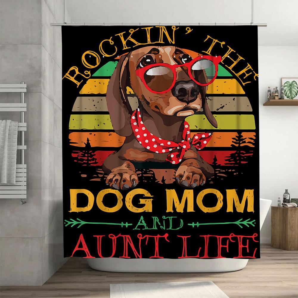 Vintage Rockin The Dog Mom Shower Curtain Hipster Decor For Your Bathroom With Red Glasses Polka Dot Bandana