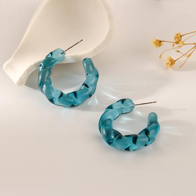 2023 New New  Personality Transparent Small Fresh Simple Exaggerated C -Shaped Resin Blue Twist Earrings