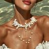 Vacation Style Natural Shell Piece Bead Necklace Bohemian Crushed Stone Imitation Pearl Tassel Necklace