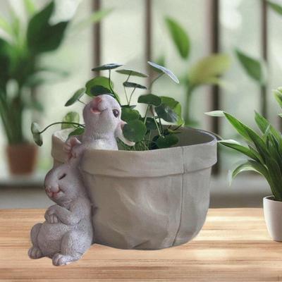 Blumenpot Planter with Rabbit Figures Harz Multifunctional Accessoire Beautiful Handmade Input Balm
