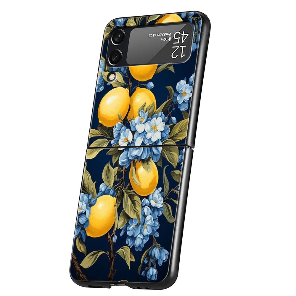 Luxus Handyhülle Für Samsung Galaxy Z Flip 3 4 5 6 Hartes Faltbares PC Für Samsung Z Flip3 Flip4 Flip5 Cover Retro Frucht Zitrone