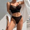 New Fashion Sexy Underwear Fish Bone Contrast Mesh Sexy Perspective Gathering Lingerie Set