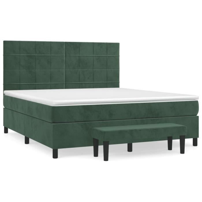 3137860 vidaXL Lit à sommier tapissier et matelas Vert foncé 180x200cm Velours