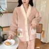 Women's Rainbow Pajama Set: Warm Flannel Bathrobe & Sweet Button Casual Homewear for Autumn/Winter, Suitable for Outdoors