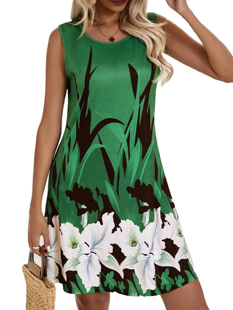 New Fashion Flower Printed Vest Casual Sleeveless Dress Women's Clothing