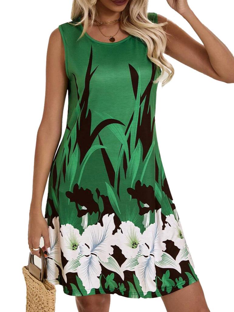 Новая модная жилетка с цветочным принтом, повседневное платье без рукавов, женская одежда S зелёный