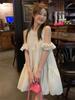 Off-the-shoulder Short-sleeved Dress for Women's Spring and Summer 2026 New Sweet Design, Careful, Thin and Fluffy A-shaped Skirt
