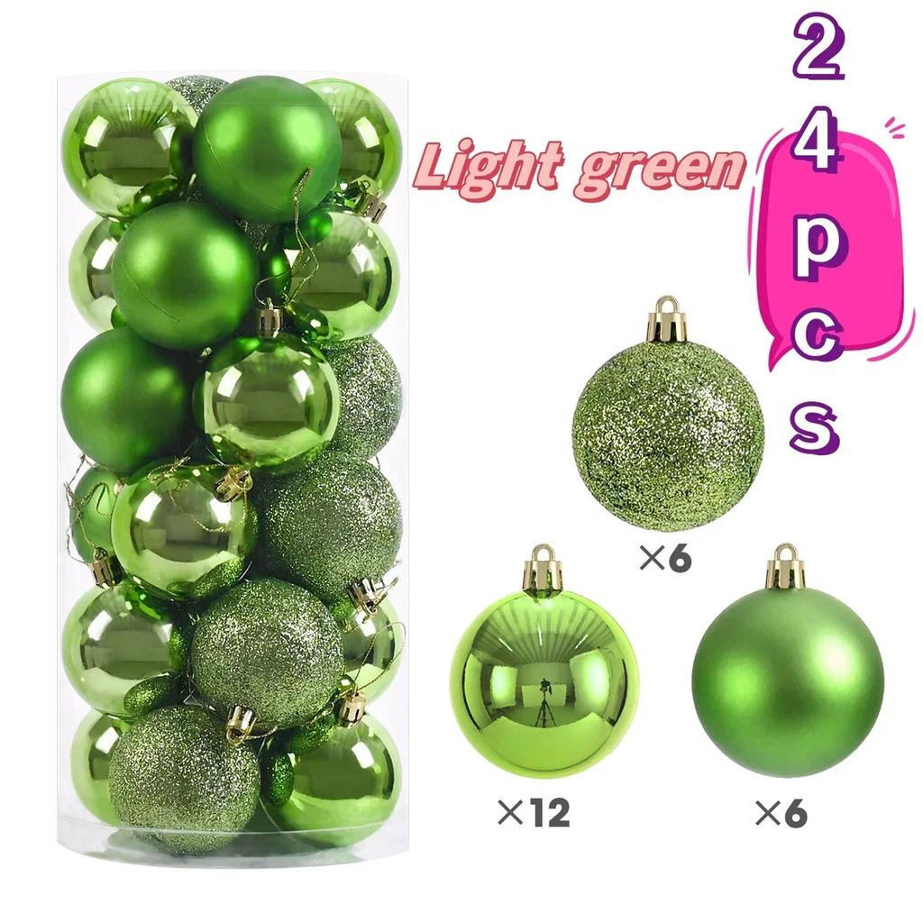 24pcs Christmas Ball Ornaments Plastics Solid Color Suspended Bauble Christmas Tree Hanging Balls Party Wedding Accessories